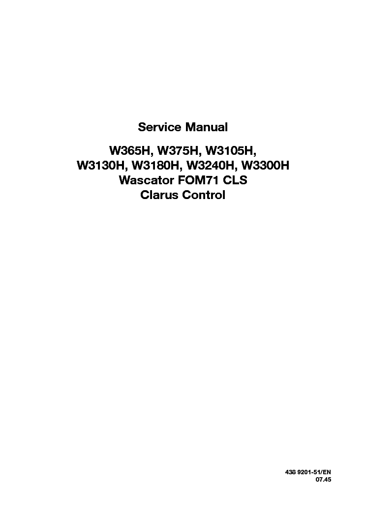 ELECTROLUX WASCOMAT W365H W375H W3105H W3130H W3180H W3240H W3300H FOM71 CLS EN service manual (1st page)