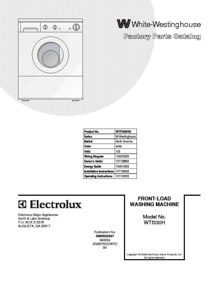 ELECTROLUX WHITE-WESTINGHOUSE WTF330HS WASHINGMACHINE service manual (1st page)