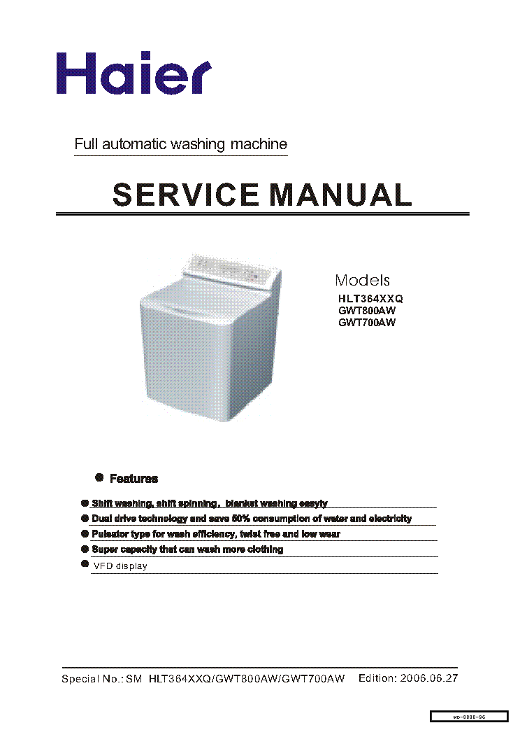 HAIER GWT700AW GWT800AW HLT364XXQ service manual