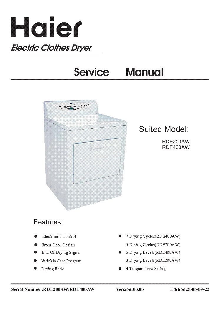 HAIER RDE200AW RDE400AW service manual