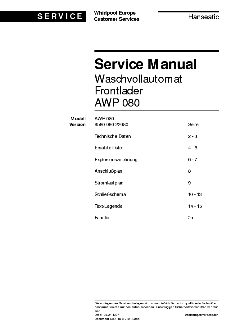 IGNIS AWP080 service manual