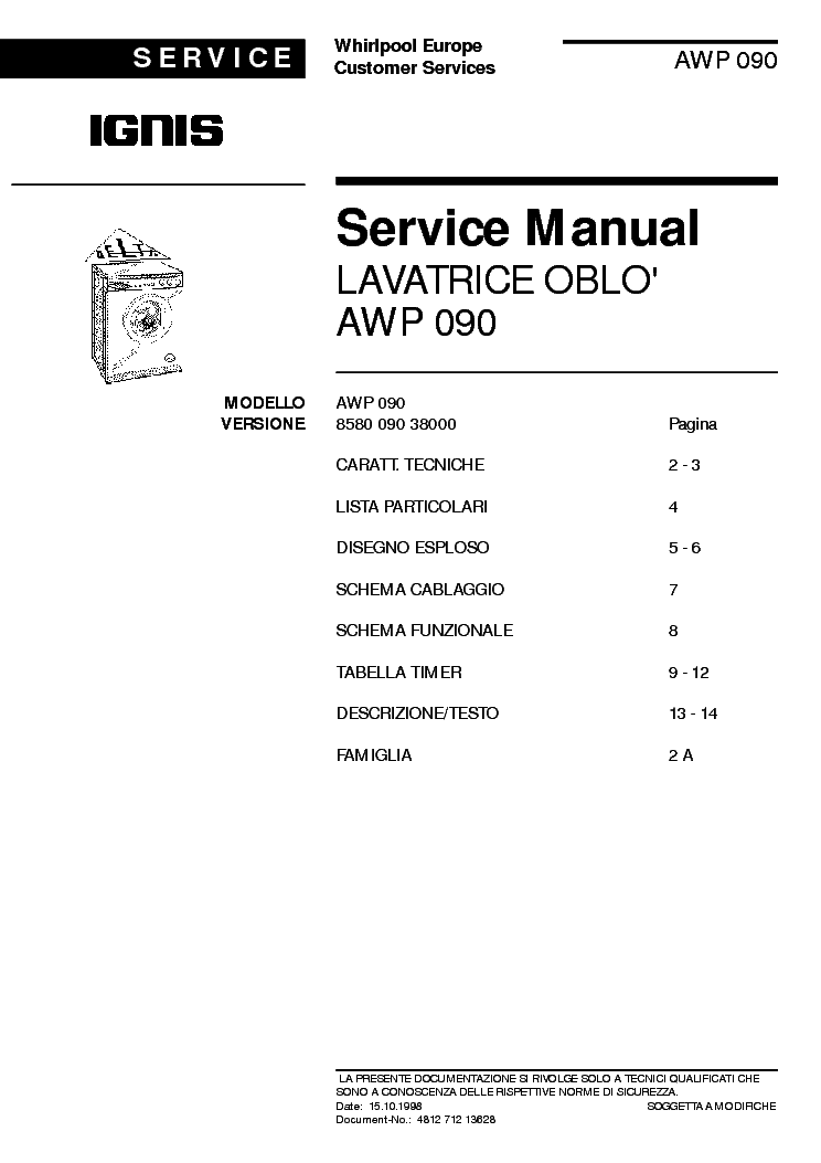 IGNIS AWP090 service manual