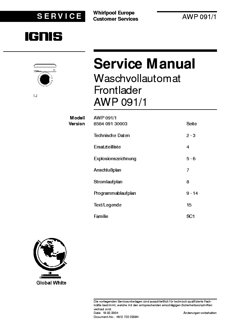 IGNIS AWP091 service manual