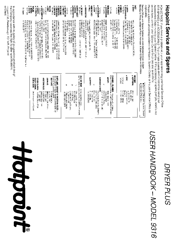 INDESIT HOTPOINT HB9316 service manual (1st page)