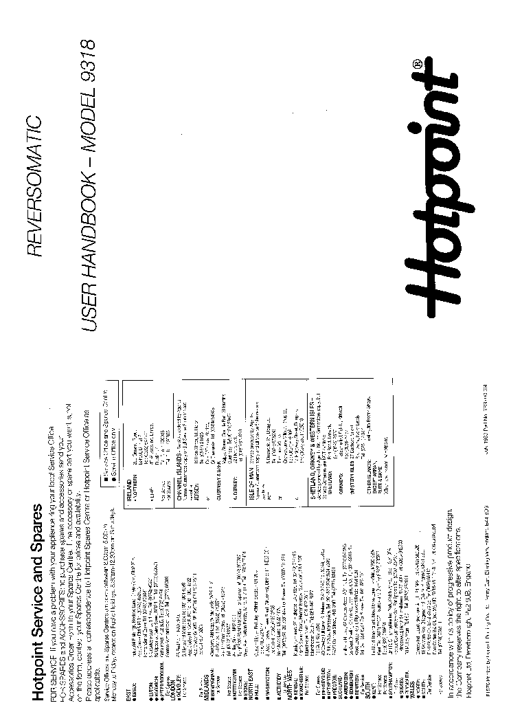 INDESIT HOTPOINT HB9318 service manual (1st page)