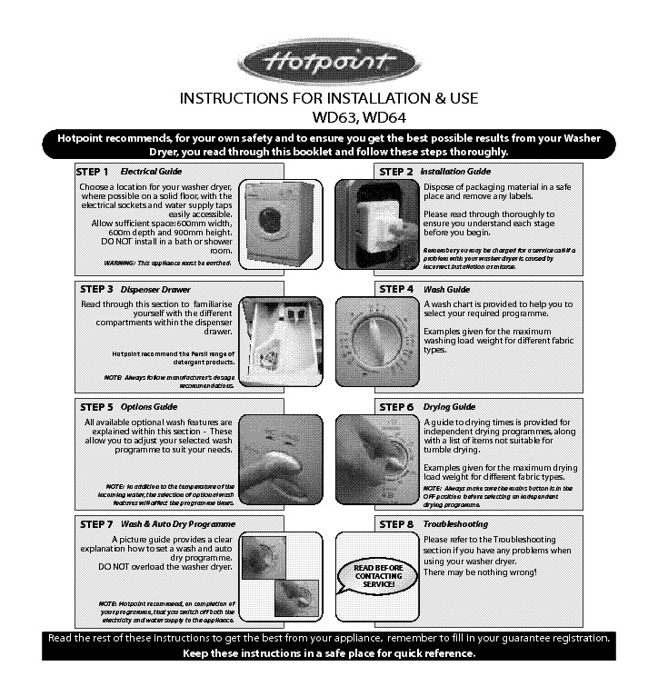 INDESIT HOTPOINT HBWD63 service manual (1st page)