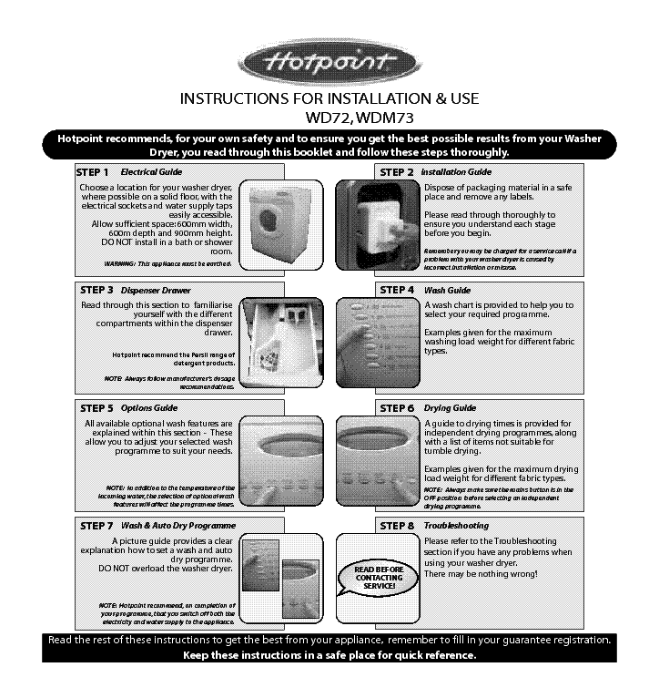 INDESIT HOTPOINT HBWD72 service manual (1st page)