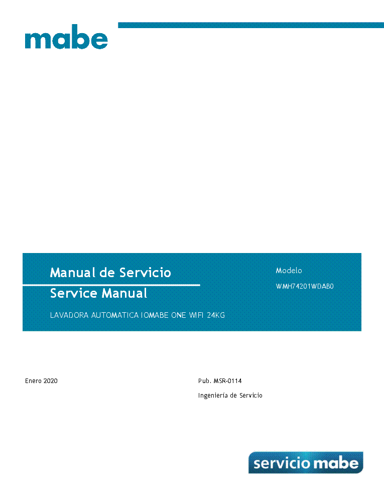 MABE WMH74201WDAB0 WASHING MACHINE SM Service Manual download
