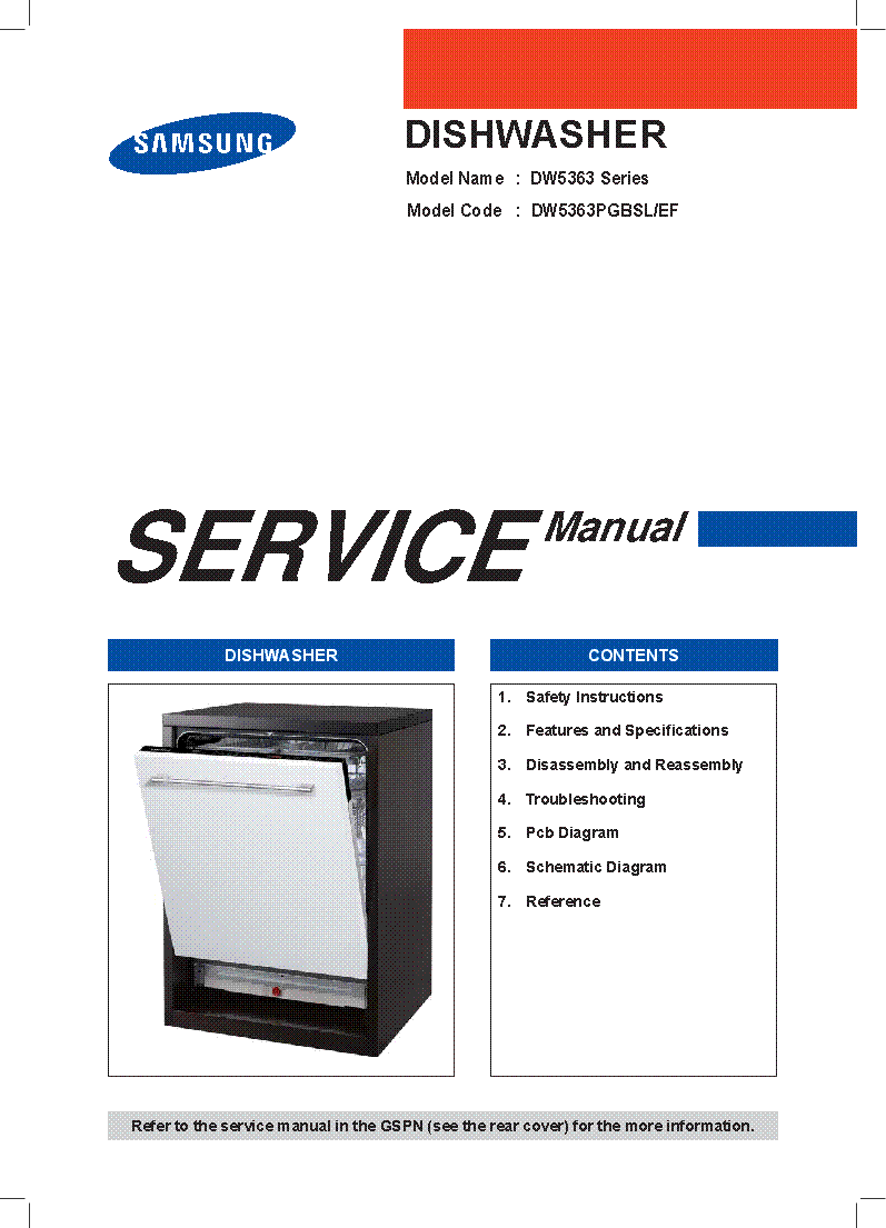 SAMSUNG DW5363 SERIES DISHWASHER service manual
