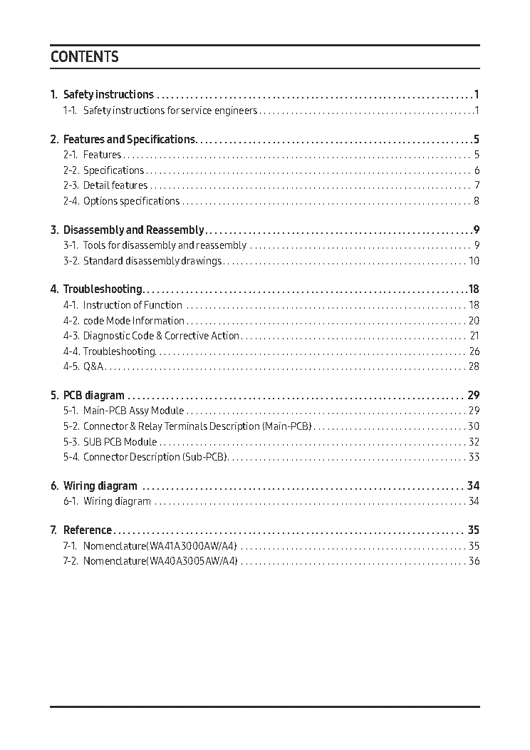 SAMSUNG WA3000A WA3000J WA41A3000AW A4 WA40A3005AW A4 WASHING MACHINE SERVICE MANUAL service manual (2nd page)