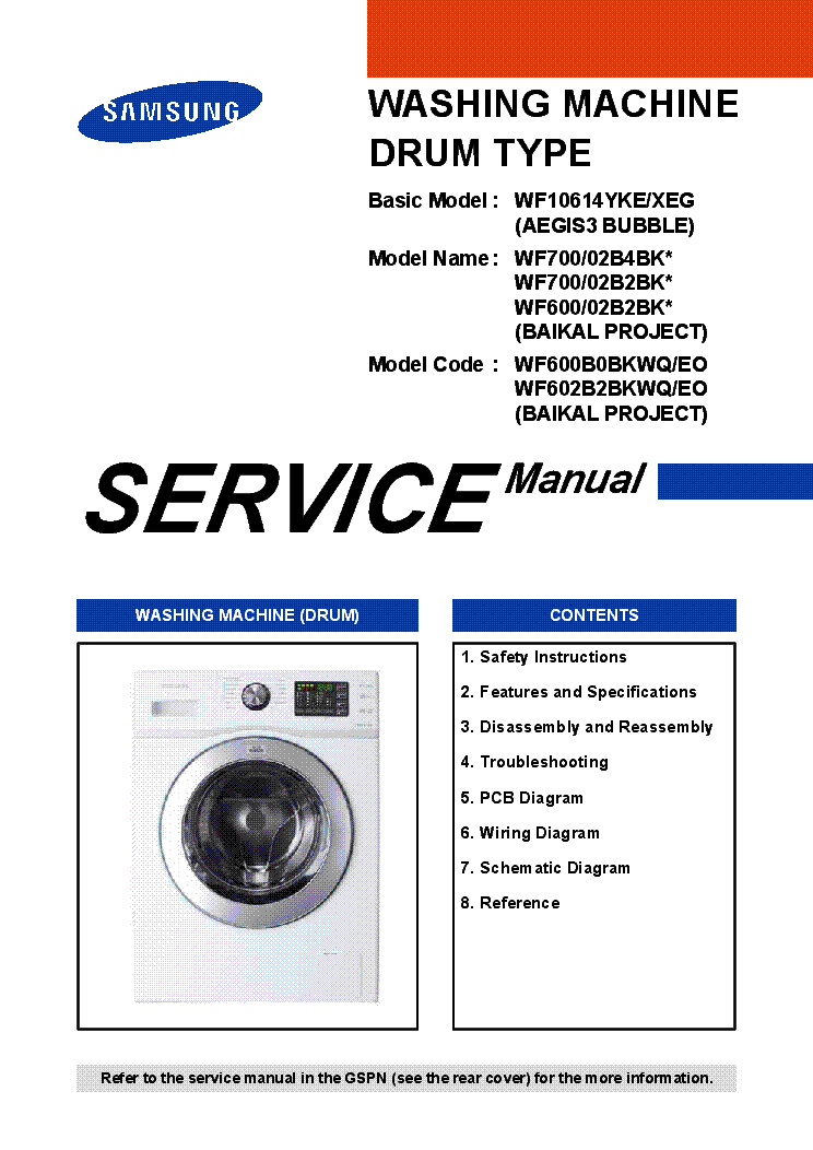 SAMSUNG WF10614YKE-XEG WF600B0BKWQ-EO WF602B2BKWQ-EQ WASHING MACHINE service manual (1st page)