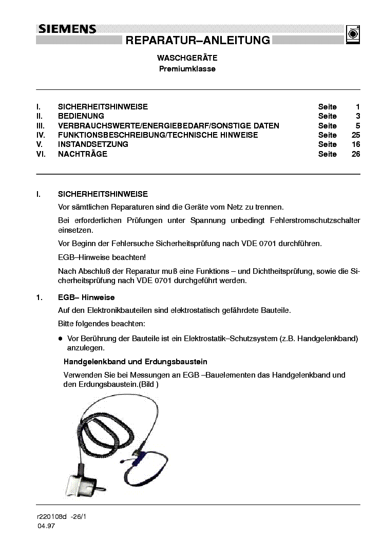 SIEMENS WASCHGERAETE REPARATUR service manual