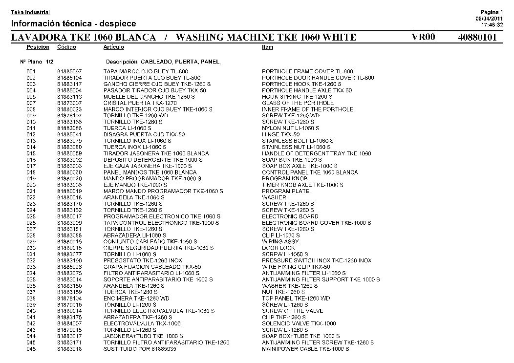 TEKA TKE 1060 BLANCA service manual