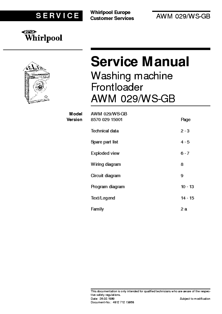 WHIRLPOOL AWM029WS-GB service manual