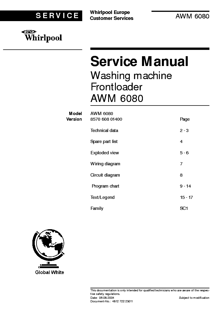 WHIRLPOOL AWM6080 service manual