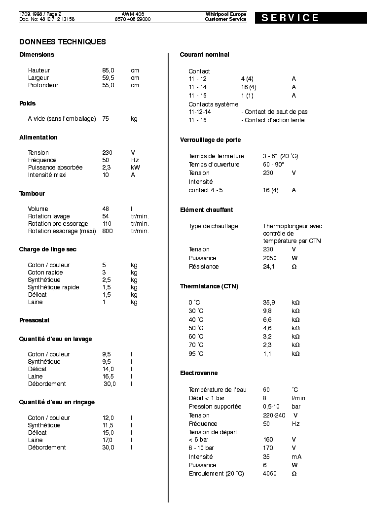WHIRLPOOL AWM 406 service manual (2nd page)
