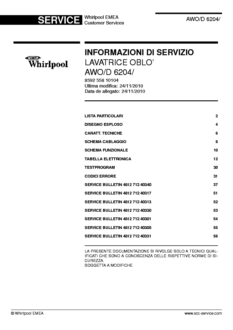 WHIRLPOOL AWO-D 6204 service manual