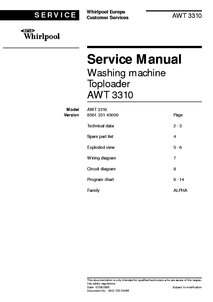 WHIRLPOOL AWT 3310 service manual