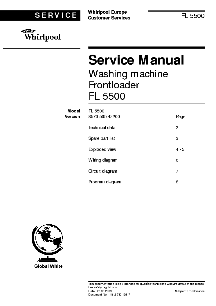 WHIRLPOOL FL 5500 service manual