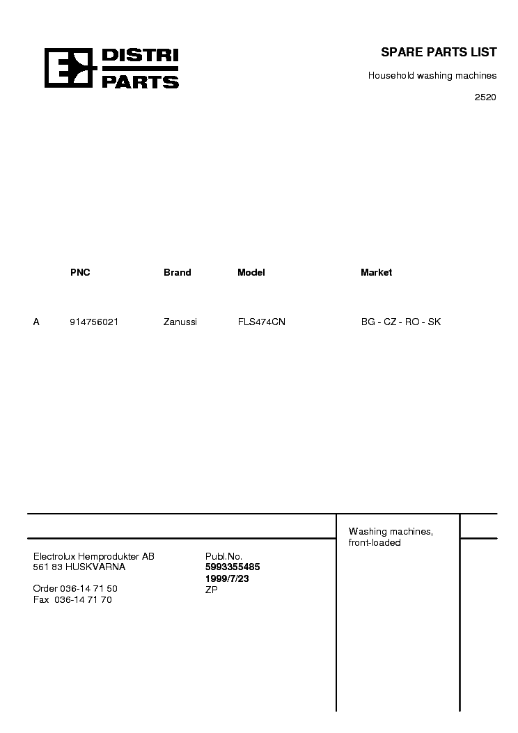 ZANUSSI FLS474CN service manual