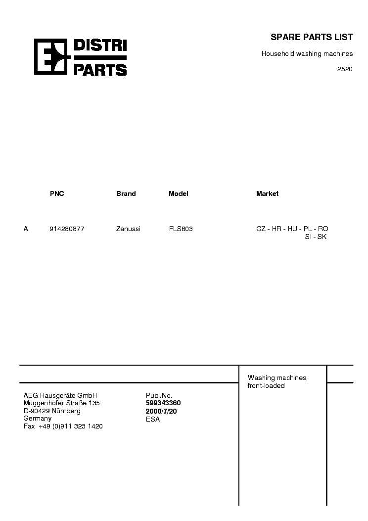 ZANUSSI FLS803 service manual