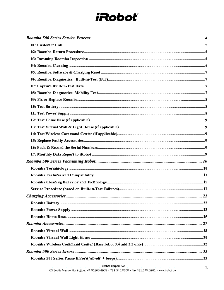 IROBOT ROOMBA 500 SERIES Service Manual download, schematics, eeprom