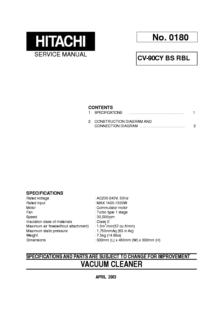 HITACHI CV90CY BS RBL Service Manual download, schematics, eeprom