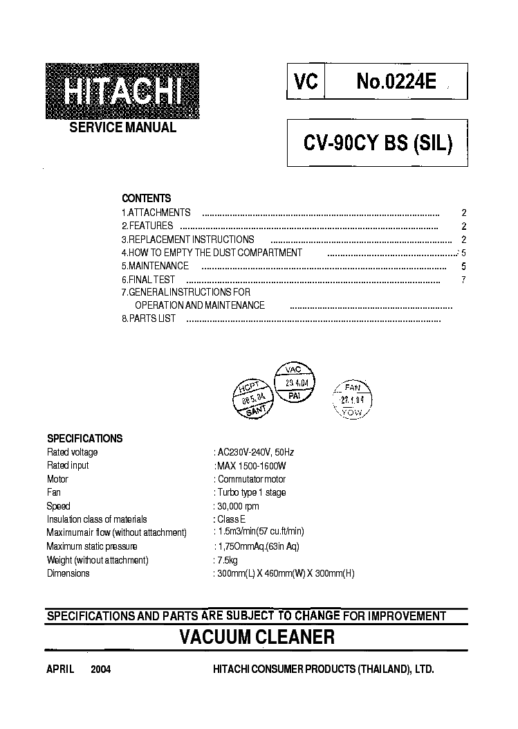 HITACHI CV90CY BS SIL Service Manual download, schematics, eeprom