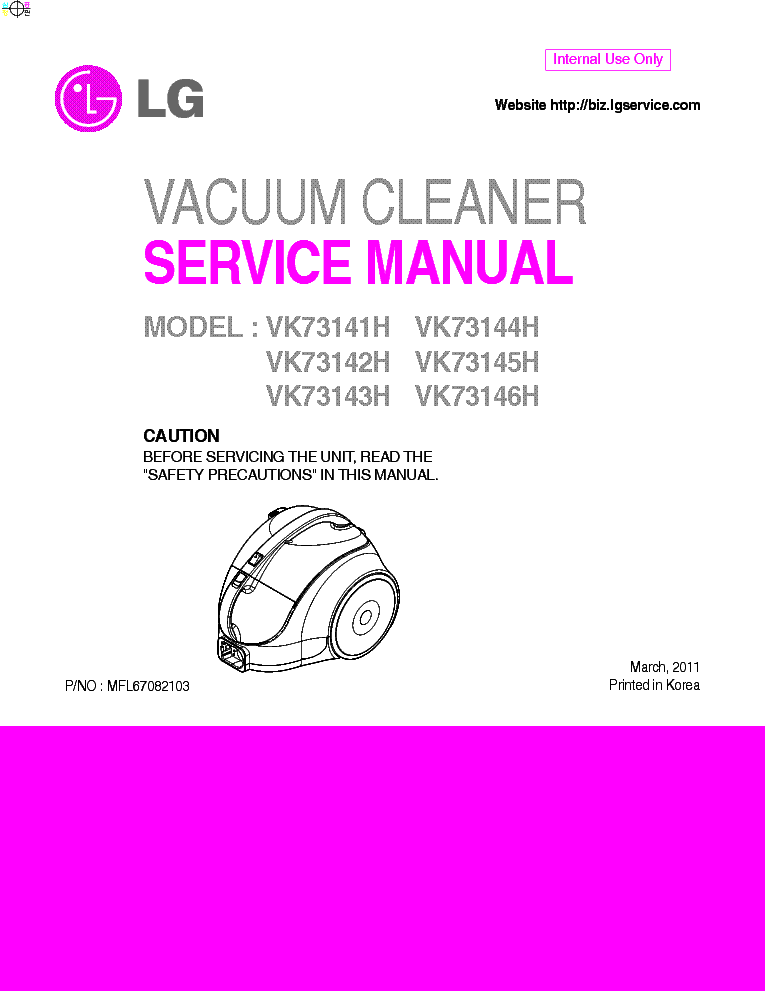 LG VK73141H VK73142H VK73143H VK73144H VK73145H VK73146H VACUUM CLEANER ...