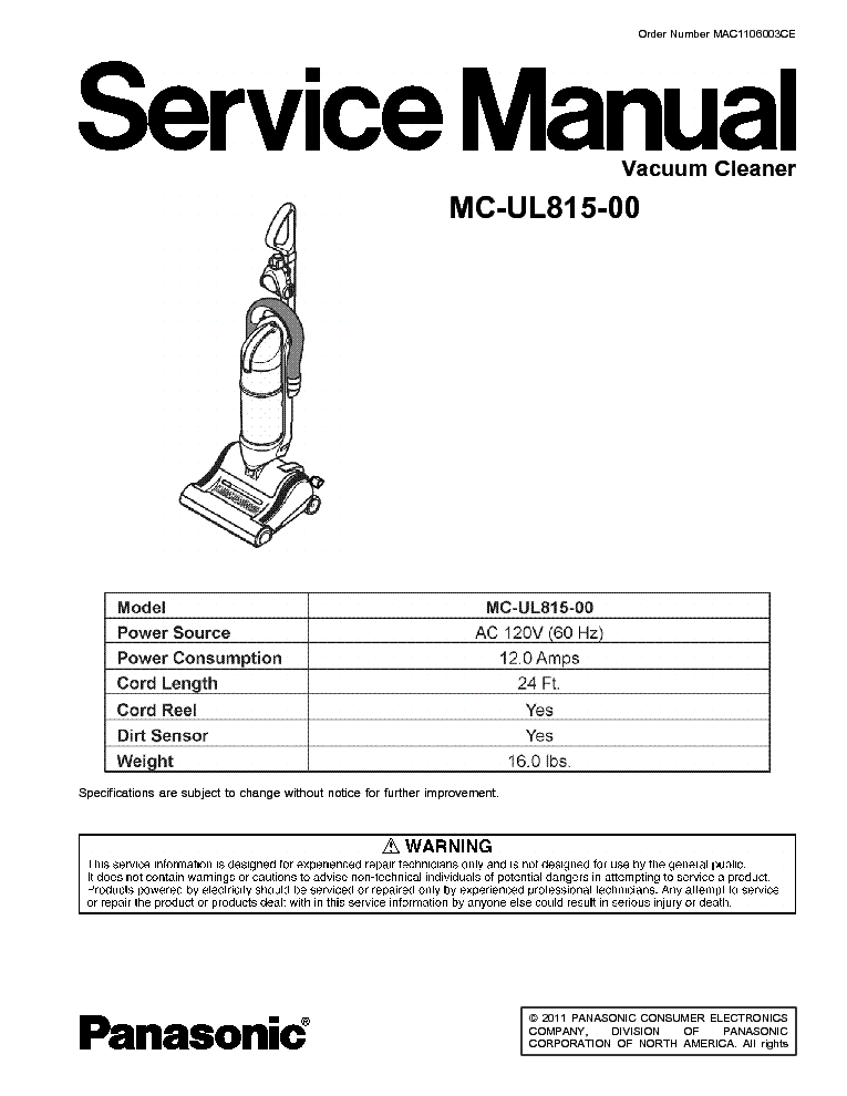 PANASONIC MC-UL815-00 service manual