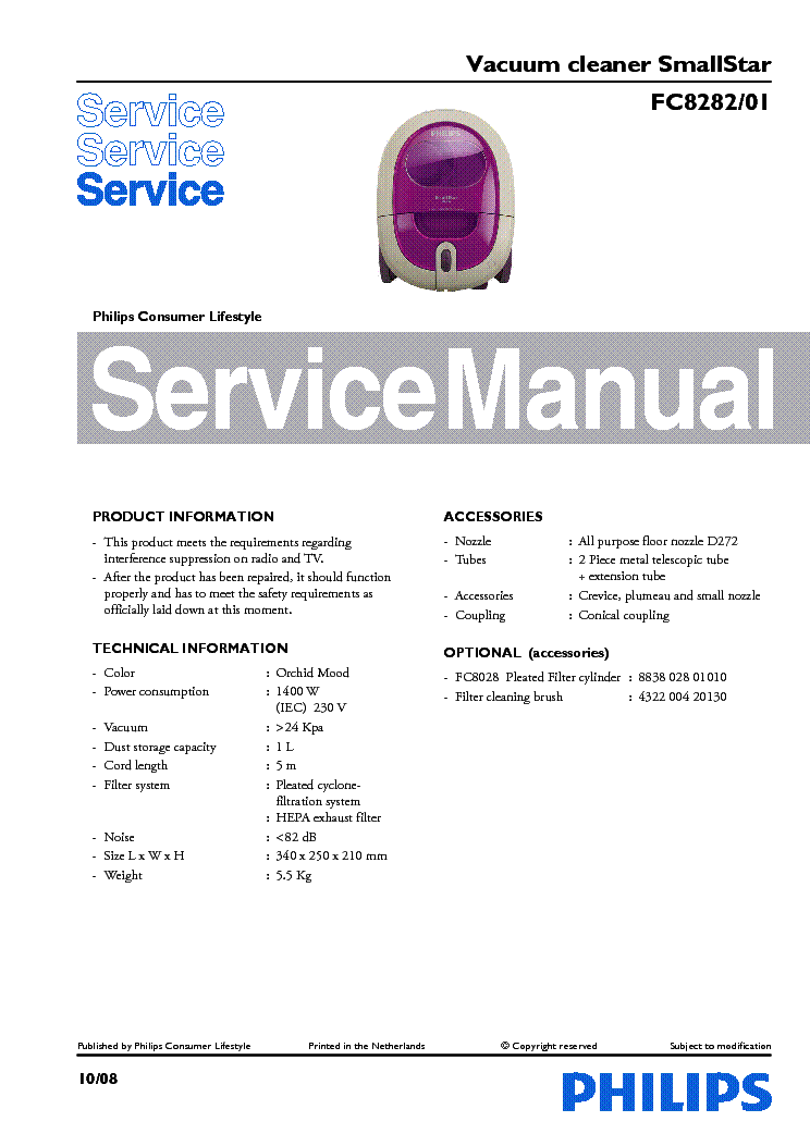 PHILIPS FC8282-01 VACUUM CLEANER service manual (1st page)