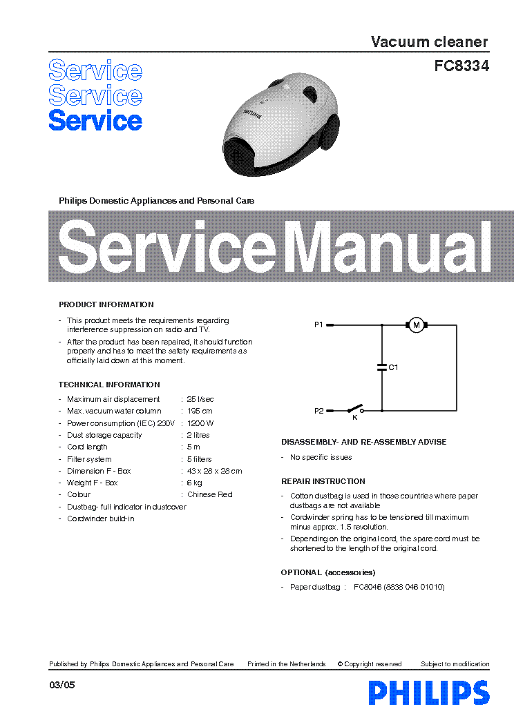 PHILIPS FC8334 service manual