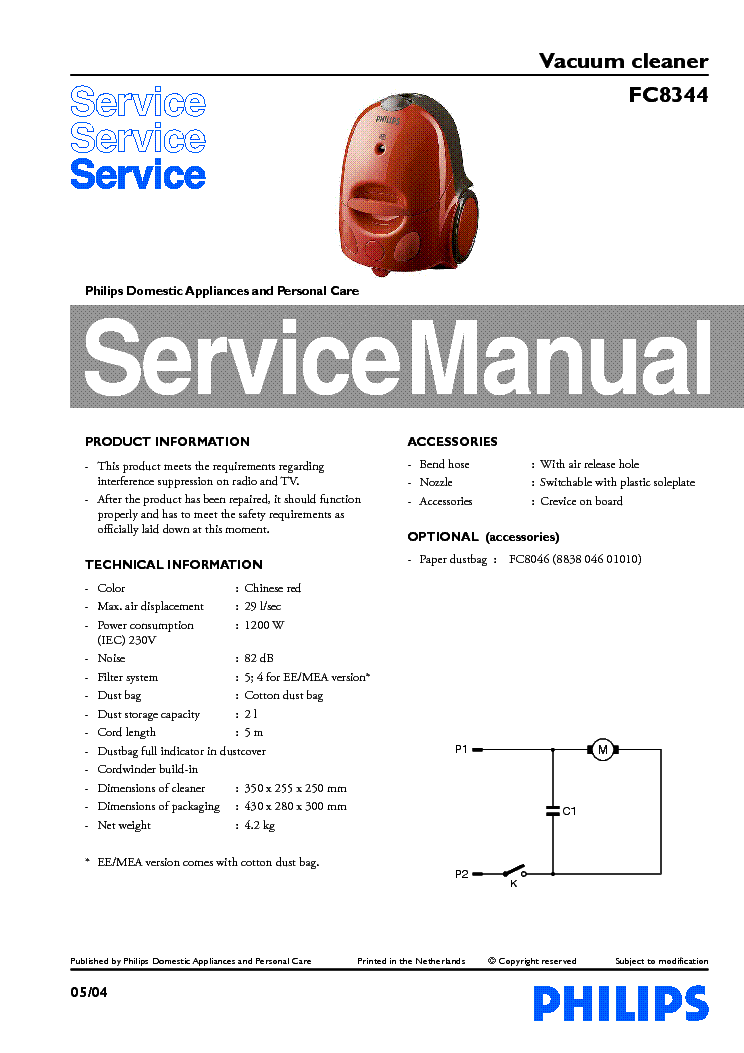 PHILIPS FC8344 VACUUM CLEANER service manual (1st page)