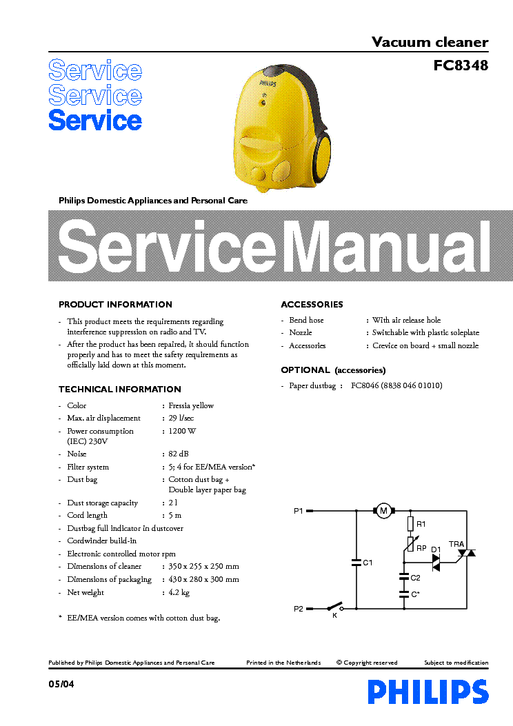 PHILIPS FC8348 VACUUM CLEANER service manual (1st page)