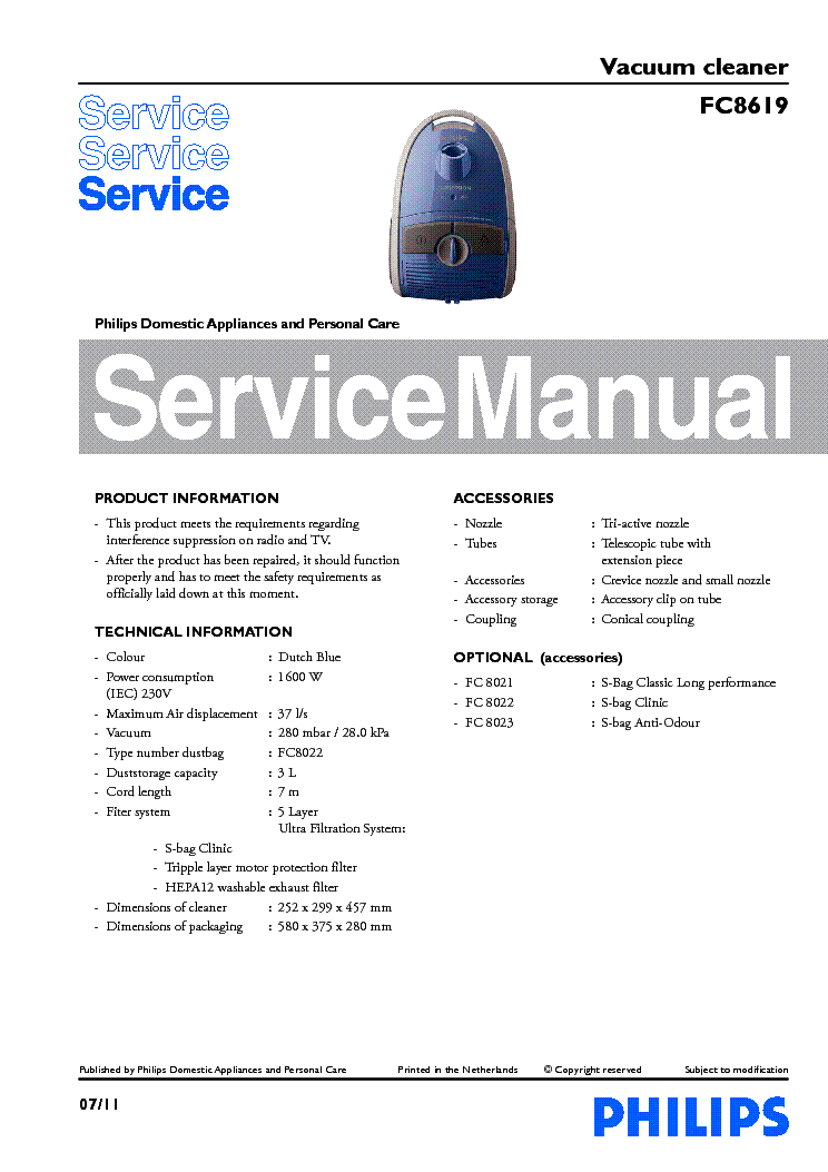 PHILIPS FC8619 VACUUM CLEANER service manual (1st page)