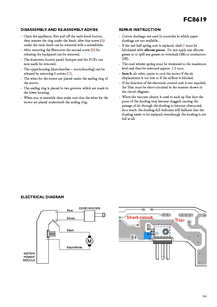 PHILIPS FC8619 VACUUM CLEANER service manual (2nd page)
