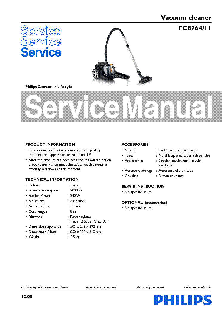 PHILIPS FC8764-11 VACUUM CLEANER service manual (1st page)