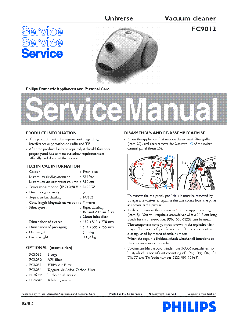 PHILIPS FC9012 service manual (1st page)