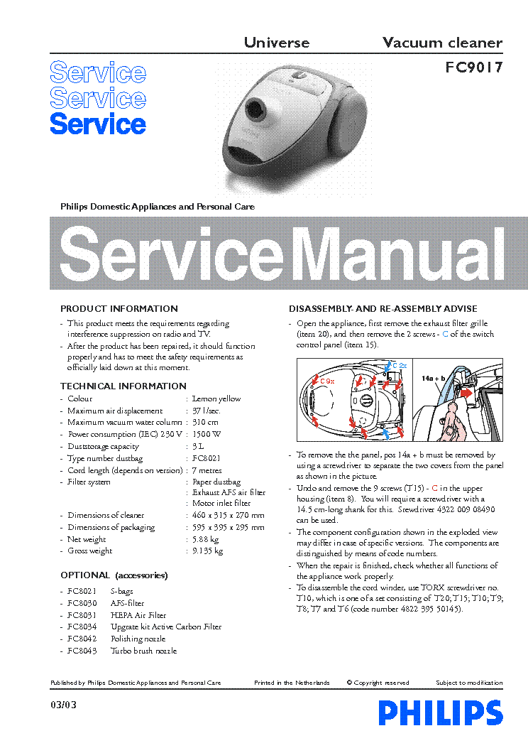 PHILIPS FC9017 service manual (1st page)