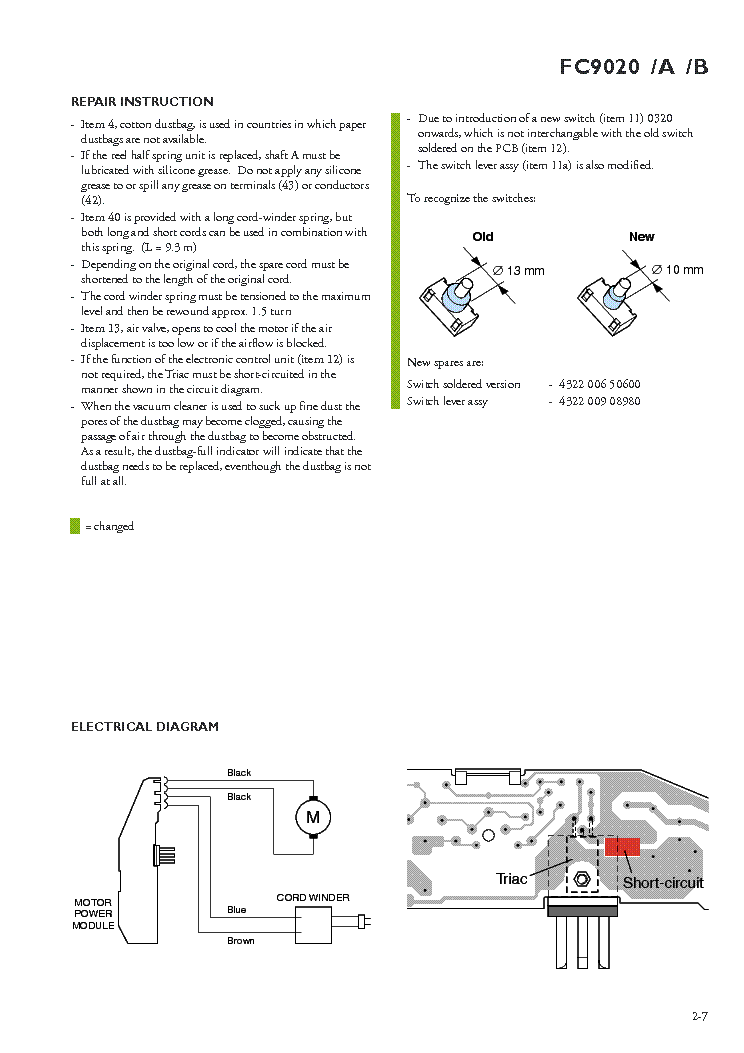 PHILIPS FC9020 A B service manual (2nd page)