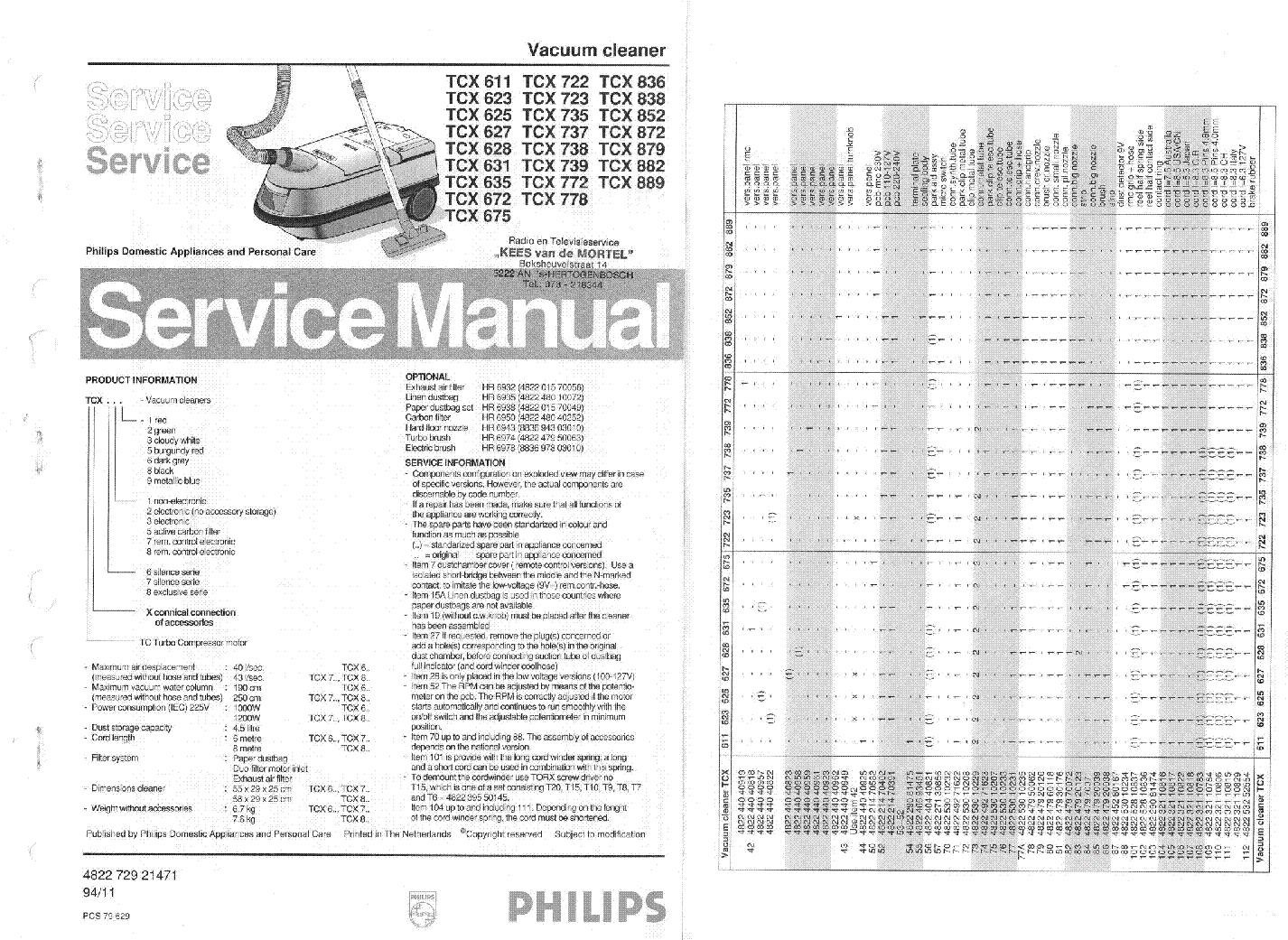 PHILIPS TCX611 TCX623 TCX625 TCX627 TCX628 TCX631 TCX635 TCX672 TCX675 TCX722 TCX723 TCX735 TCX737 TCX738 TCX739 TCX772 TCX778 TCX836 TCX838 TCX852 TCX872 TCX879 TCX882 TCX889 SM service manual (1st page)