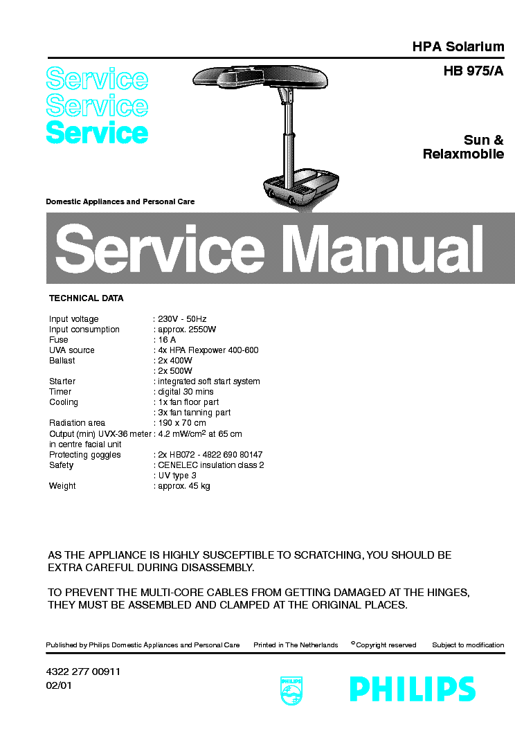 PHILIPS HB-975A SOLARIUM service manual (1st page)