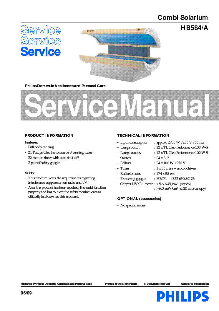 PHILIPS HB584-A COMBI SOLARIUM service manual (1st page)