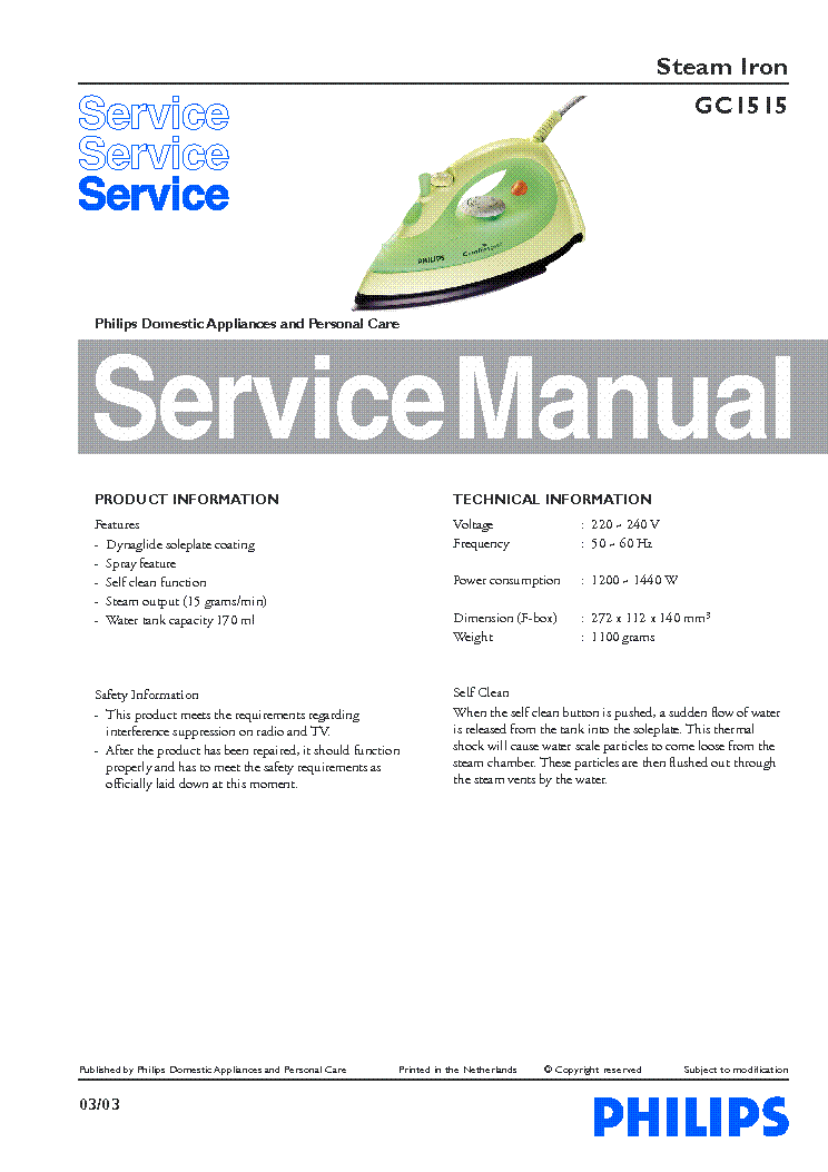 PHILIPS GC1515 SM service manual (1st page)