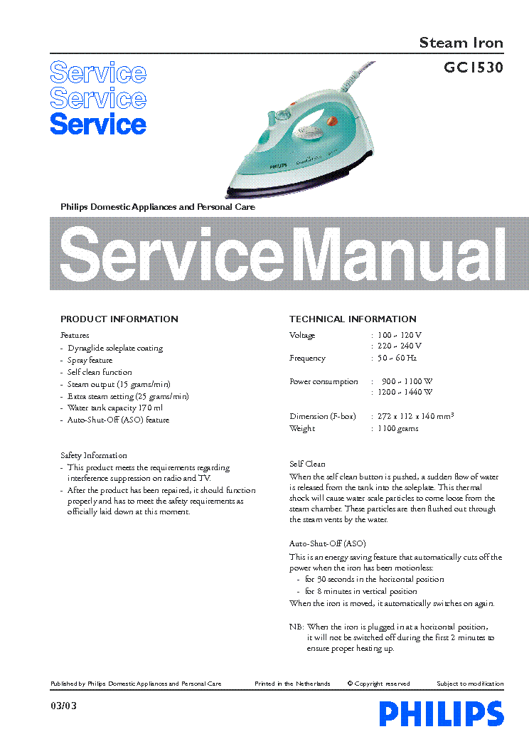 PHILIPS GC1530 service manual