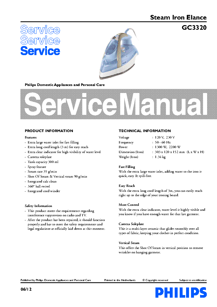 PHILIPS GC3320 service manual (1st page)