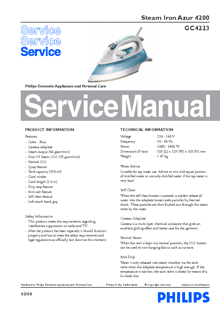 PHILIPS GC4223 SM service manual (1st page)