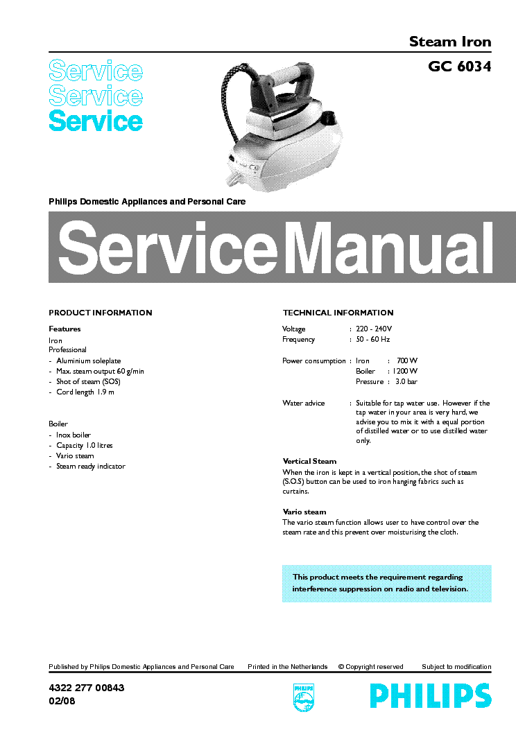 PHILIPS GC6034 SM service manual (1st page)