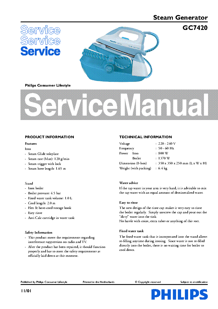 PHILIPS GC7420 service manual (1st page)