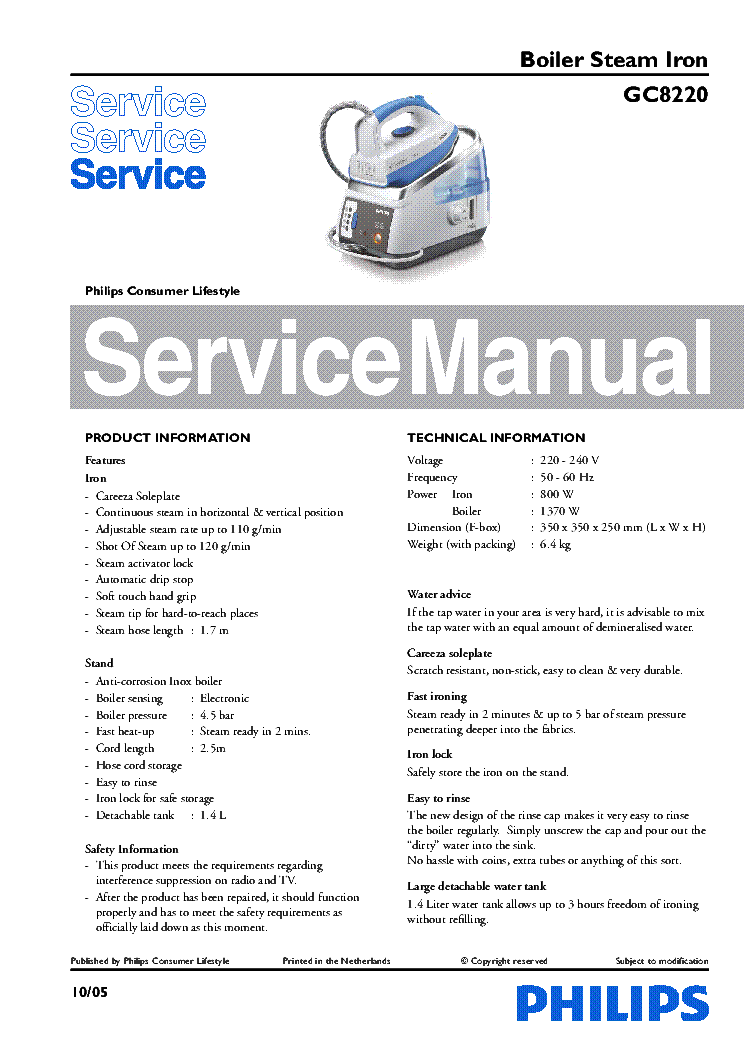 PHILIPS GC8220-07 service manual (1st page)